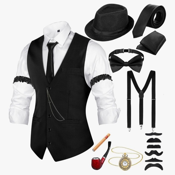 Classic 1920 Black Men’s vest Set with Accessories - Picture 1 of 4